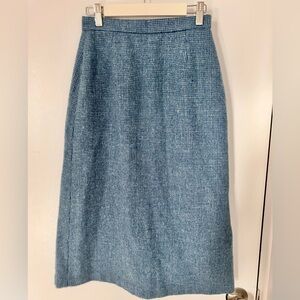 Vintage Blue Textured Midi Pencil Skirt